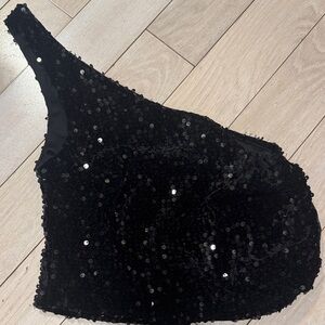 Forever 21 Black Sequin One-Shoulder Top